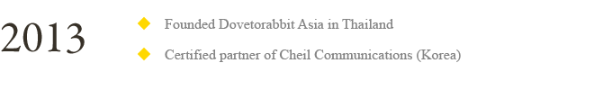 2013 : Founded Dovetorabbit Asia in Thailand / Certified partner of Cheil Communications (Korea) 